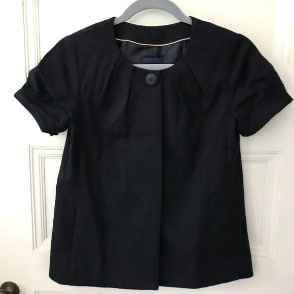 J Crew Navy Blue Pleated Cotton Blazer Jacket Short Sleeves - Picture 1 of 5